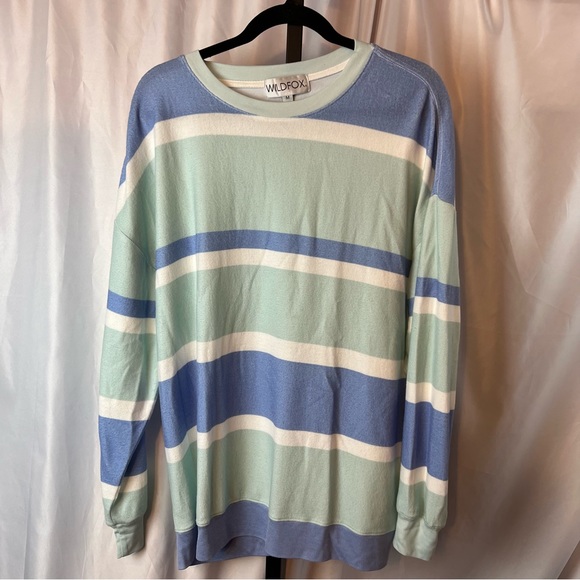 Wildfox Pool Stripes Roadtrip Long Sleeve Sweatshirt, size Medium - Picture 2 of 7